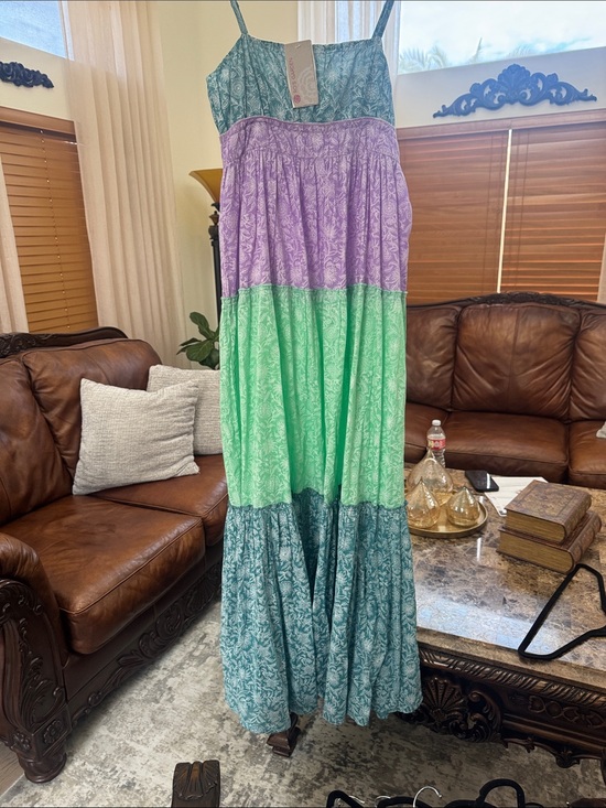 Ro's Garden Dresses & Skirts - Colorblock Tiered Maxi Skirt in Teal, Lavender, and Mint